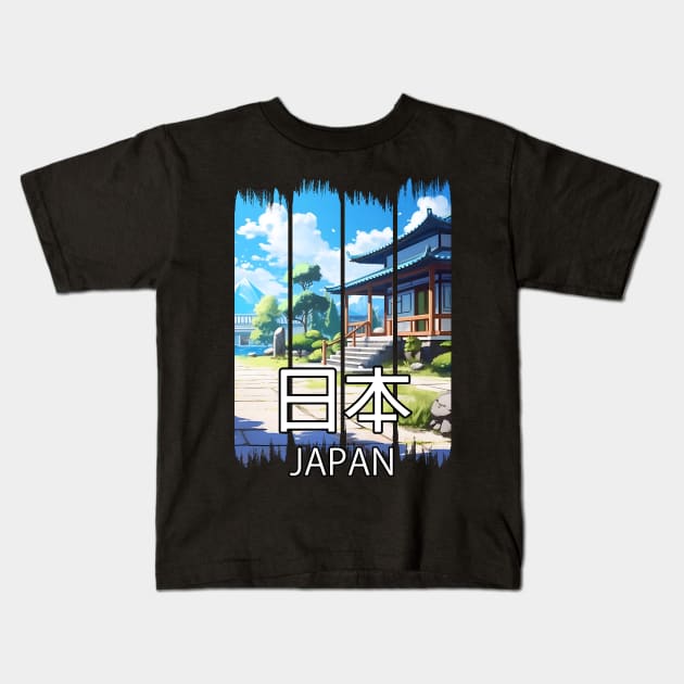 Japanese Temple Landscape – Anime Shirt Kids T-Shirt by KAIGAME Art